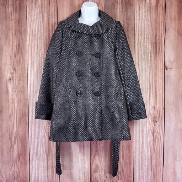 NWT J Crew Collection Womens 4 Black Label Gunmetal Metallic Jacquard Pea Coat - Picture 2 of 15
